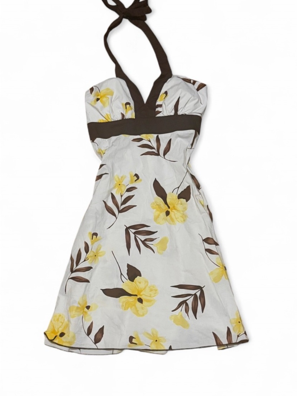Vintage Y2K Speechless Brown and Yellow Floral Halter Mini Dress